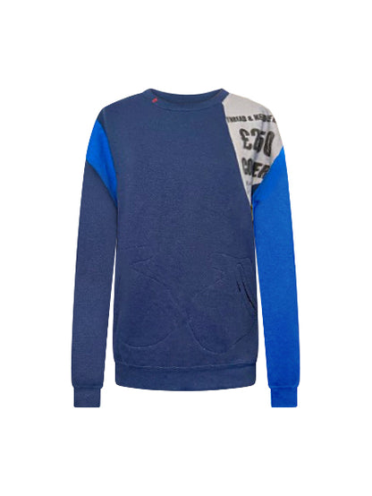 Upcycled Vintage Graphic Patch Jumper – Blue Mix