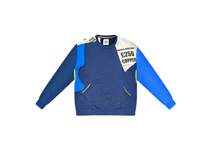 Upcycled Vintage Graphic Patch Jumper – Blue Mix